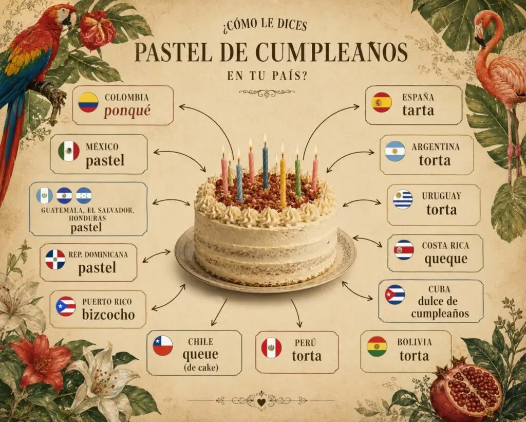 nombres del pastel de cumpleaños en español
